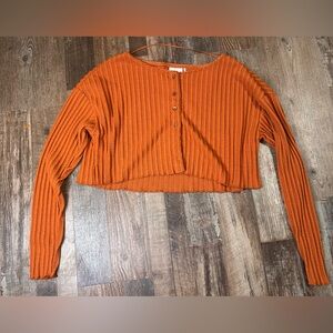 Urban Outfitters Women's Cropped Ribbed Button-Front Top - Burnt Orange